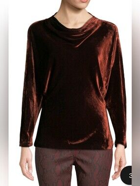 A.L.C. Miller Top in Cognac Silk Velvet Cowl Neck Long Sleeve Size 2